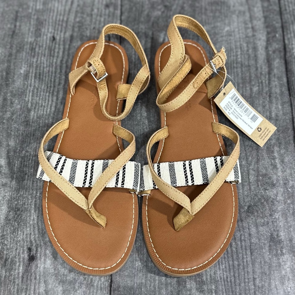 Tom’s Lexie Sandals in Doe Canvas/Global Stripe NWT - Picture 2 of 8